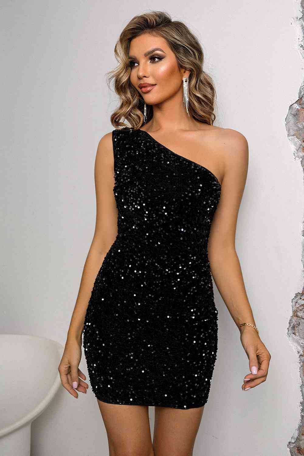 Sequin Lace-Up One-Shoulder Bodycon Homecoming Dress